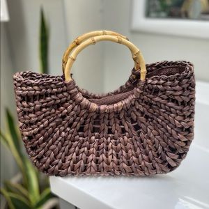 Straw Bag with Bamboo Handles
